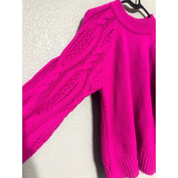 Who What Wear Magenta Pink Knit Sweater Women’s Medium Chunky Long Sleeves Cozy - Picture 3 of 6